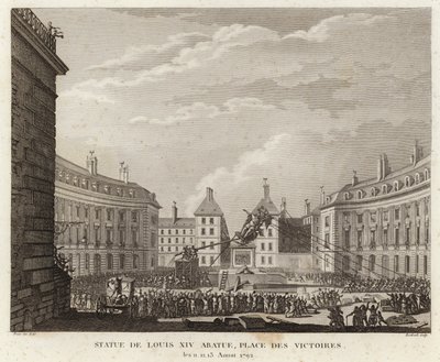 Staty av Ludvig XIV nedtagen på Place des Victoires av Prieur