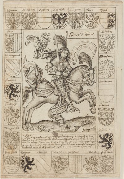 Maximilian, hertig av Österrike, till häst av Primary Master of the Strassburg Chronicle