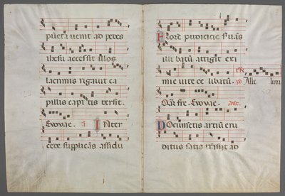 Bifolium från ett antifonarium: Musik av Primo Miniatore di San Domenico