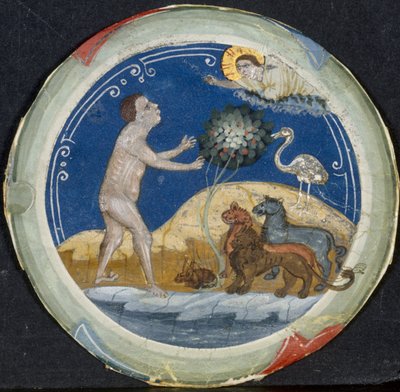 Medallion from the Border of a Latin Bible: The Sixth Day of Creation, tidigt 1300-tal. av Primo Miniatore di San Domenico