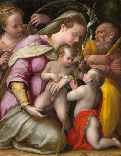 Helig familj med den heliga Katarina av Alexandria och spädbarnet Johannes döparen, cirka 1551-1556 (olja på poppelpanel) av Prospero Fontana