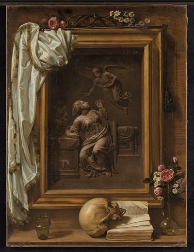 Trompe-l"œil med bronsbasrelief som representerar bebådelsen, 1825 av Prospero Mallerini