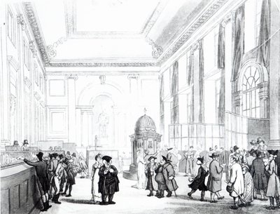 Bank of England, Great Hall, från Ackermanns "Microcosm of London", 1809 (akvatint) av Pugin and Rowlandson
