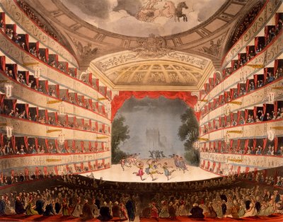Operahuset i London, från Ackermanns "Repository of Arts", 1809 (handkolorerad akvatint) av Pugin and Rowlandson
