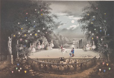 Baletten Naiad and Fisherman av C. Pugni i den rosa paviljongen, i Peterhofparken, 1851. av Pyotr Fyodorovich Borel