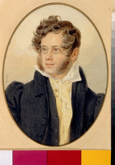 Porträtt av Prince Piotr Andreievitch Viazemski (Pierre Wiazemsky) (1792-1878), poete russe (Porträtt av poeten Prince Pyotr A. Vyazemsky). Oeuvre de Pyotr (Piotr) Fyodorovich Sokolov (Pierre Sokolov) (1791-1848) av Pyotr Fyodorovich Sokolov