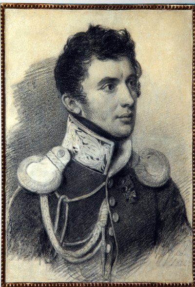 Porträtt av Decembrist (eller Decabrist) Nikita Muravyov (1797-1843). (Porträtt av Decembrist N. Muravyov). Verk av Pyotr (Piotr) Fyodorovich Sokolov (Pierre Sokolov) (1791-1848), penna och pastell på kartong, 1822. Rysk konst, 1800-talet, romantik. A.P av Pyotr Fyodorovich Sokolov