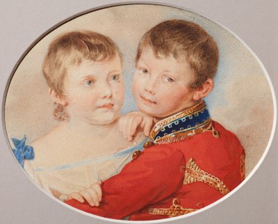 Porträtt av kronprins Alexander Nikolajevitj och storhertiginnan Maria Nikolaevna som barn, 1825 av Pyotr Fyodorovich Sokolov