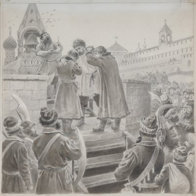 Illustration till dikten The Song of the Merchant Kalashnikov av M. Lermontov av Pyotr Ivanovich Korovin
