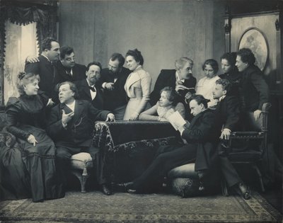 Anton Tjechov mellan skådespelarna i pjäsen Måsen, 1899 av Pyotr Petrovich Pavlov