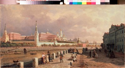 Utsikt över Kreml från Sophia-vallen i Moskva - Målning av Pyotr Petrovich Vereshchagin (Pyotr Vereshchagin) (1836-1886), olja på duk av Pjotr ​​​​Petrowitsch Wereschtschagin