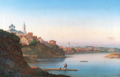 Dormitionskyrkan på Krutitsy i Moskva med Simonovklostret i bakgrunden, 1858. av Pyotr Sergeevich Stepanov