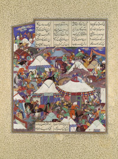 Det besatta iranska lägret attackerat av natten, Folio 241r från Shahnama..., ca. 1525-30. av Qadimi