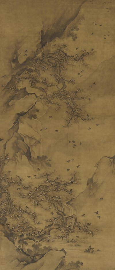Fåglar som rusar vid en klippa, sent 1600-1700-tal av Qing Dynasty Chinese School