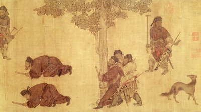Jaktscen av Qing Dynasty Chinese School