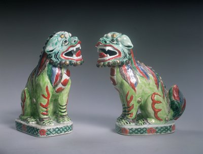 Par Famille Verte Lions, Kangxi-perioden (1662-1722) (porslin) av Qing Dynasty Chinese School