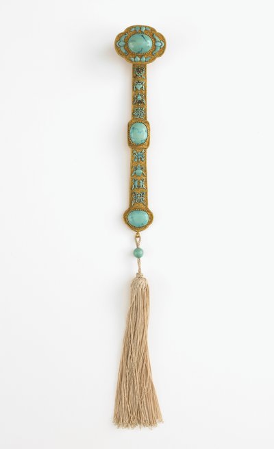Ruyi scepter, Qianlong regeringstid (guld, turkos och siden) av Qing Dynasty Chinese School