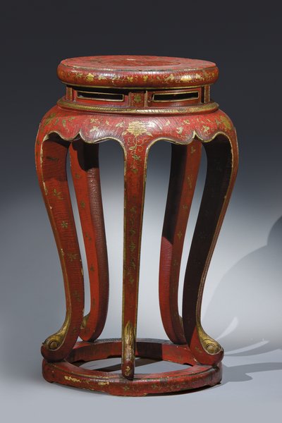 Jardinière (lackerad i rött med guld, brun & grön detalj) av Qing Dynasty Chinese School