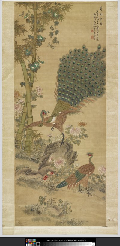 Påfågel (bläck och färg på papper) av Quan Shen