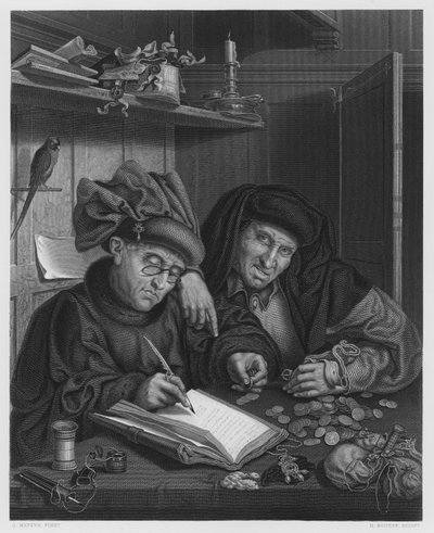 The Misers, från bilden i Kungliga Samlingen (gravyr) av Quentin (after) Massys or Metsys