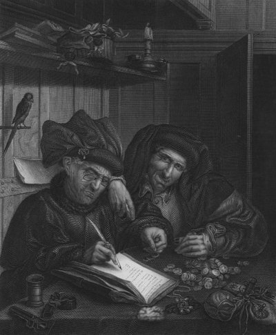 Pengaväxlarna (gravyr) av Quentin (after) Massys or Metsys