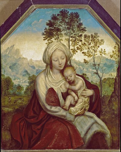 Madonna och barnet (tempera och olja på trä av Quentin Massys or Metsys