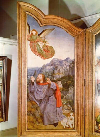 Den heliga släktskapet, eller St. Annes altartavla, detalj på den vänstra panelen som visar bebådelsen till Joachim, 1509 av Quentin Massys or Metsys