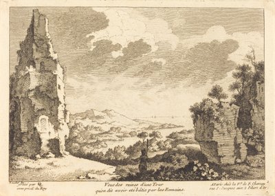 Utsikt över ruinerna av ett torn som sägs ha byggts av romarna av Quentin Pierre Chedel after François Boucher
