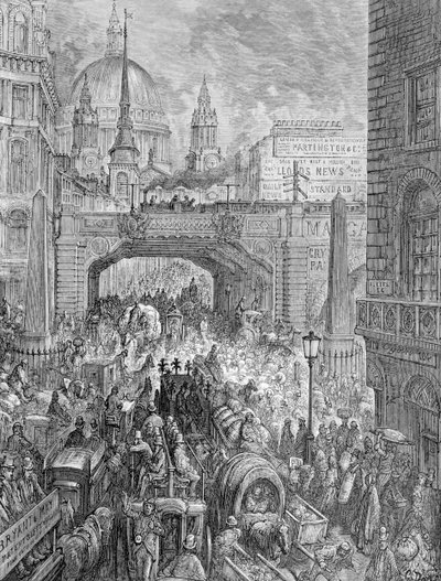 "Ludgate Hill-A Block in the Street", 1872. av Quesnel
