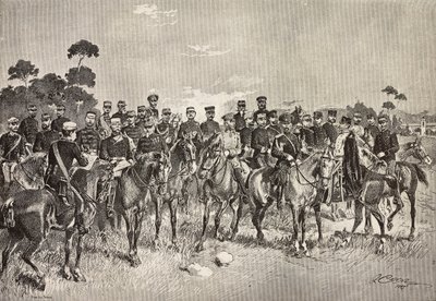 Utländska arméofficerare besöker italienska soldater i Lombardiet, Italien, gravering från en teckning av Quinto Cenni, från L