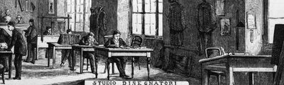 Treves bröders kontor, designavdelningen, Milano, Italien, Quinto Cenni illustration (1845-1917) från L