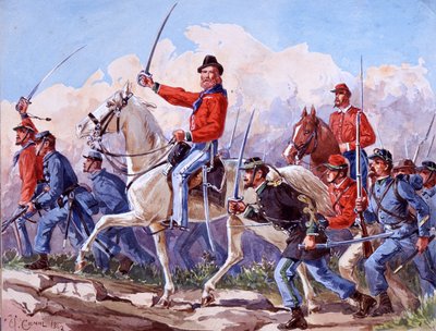 Risorgimento: trupperna av Giuseppe Garibaldi (1807-1882) marscherar mot Rom. Akvarell av Quinto Cenni 1892 av Quinto Cenni