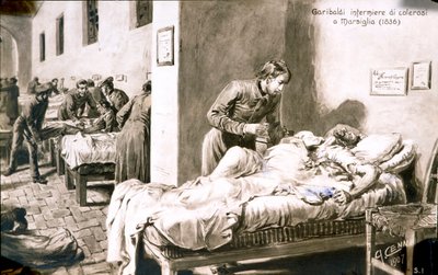 Den italienske patrioten Giuseppe Garibaldi (1807-1882) sjuksköterska, under namnet Pan-Borel (Pane Borel), till kolerapatienterna i Marseille 1836. Vykort från 1800-talets privata samling av Quinto Cenni