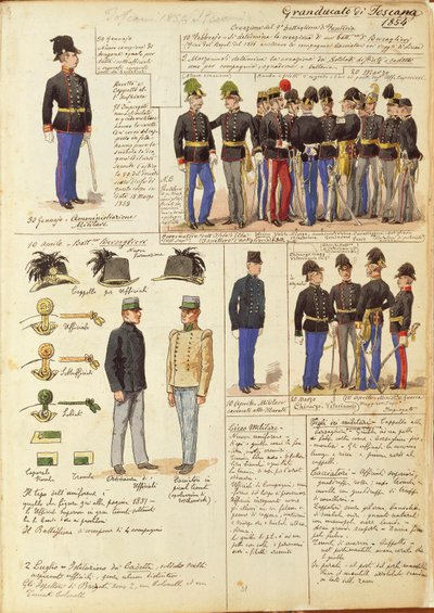 Uniformer of Grand Duchy of Toscana av Quinto Cenni, färgplatta av Quinto Cenni