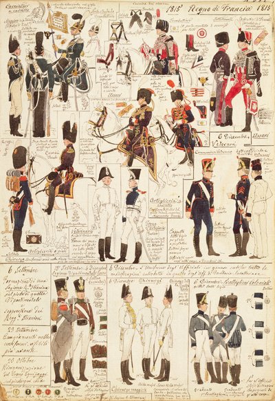 Uniformer of Hunters on horseback of Kingdom of France, av Quinto Cenni, färgskylt av Quinto Cenni