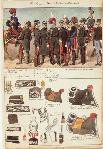 Uniformer av Royal Carabinieri, officerare och underofficerare från kungariket Italien, färgplatta av Quinto Cenni av Quinto Cenni