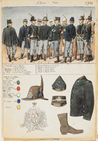 Uniformer of the Alpines of the Kingdom of Italy, Färgplatta av Quinto Cenni av Quinto Cenni