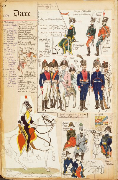 Olika uniformer, av Quinto Cenni, färgskylt, cirka 1815 av Quinto Cenni
