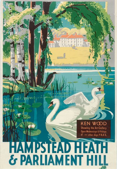 "Hampstead Heath and Parliament Hill", London County Council LCC Tramways affisch, 1933 av RF Fordred