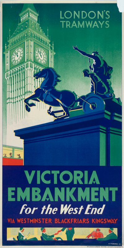 "Victoria Embankment", London County Council LCC Tramways affisch, 1932 av RF Fordred