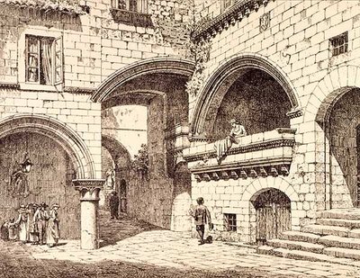 Del av Piazza San Pellegrino, Viterbo, Italien, från 