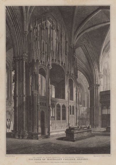 Biskop Waynfletes helgedom, grundare av Magdalen College, Oxford, i Winchester Cathedral (gravyr) av R. (after) Essex