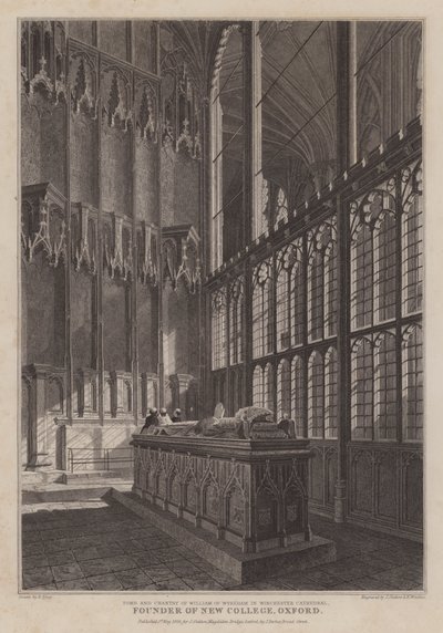 Tomb och chantry av William av Wykeham, grundare av New College, Oxford, i Winchester Cathedral (gravyr) av R. (after) Essex