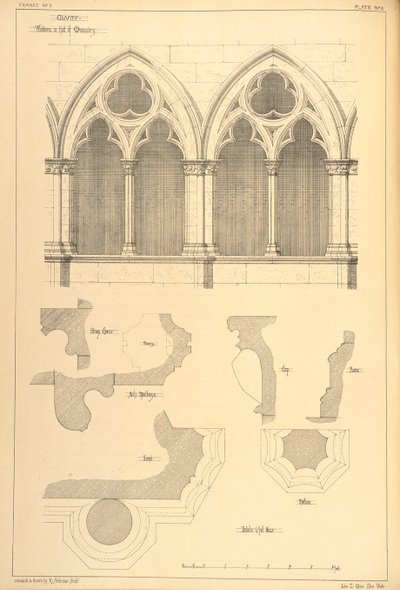 Fönster i klostersalen i Cluny, från "Examples of the Municipal, Commercial, and Street Architecture of France and Italy from the 12th to the 15th Century", 1841. av R. Anderson