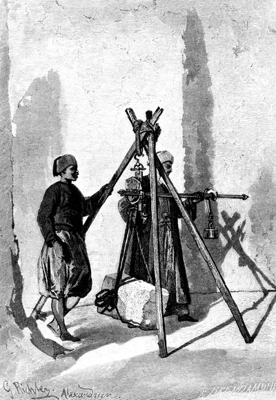 Vägning av stenblocken, Egypten, 1880 av R. Brandamour