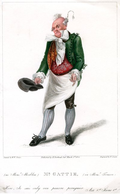 Mr Gattie som Monsieur Morbleu i Monsieur Tonson, 1822. av R. Cooper