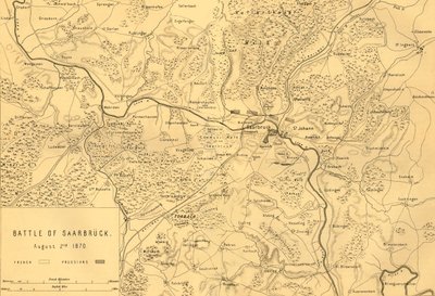 Karta över slaget vid Saarbrücken, 2 augusti 1870, c1872. av R. Walker