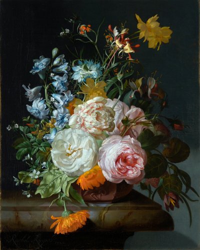 Blommor i en terrakottavas av Rachel Ruysch
