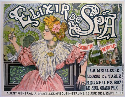 Affisch för belgisk likör "Elixir de Spa". av Raff (1861 1952)