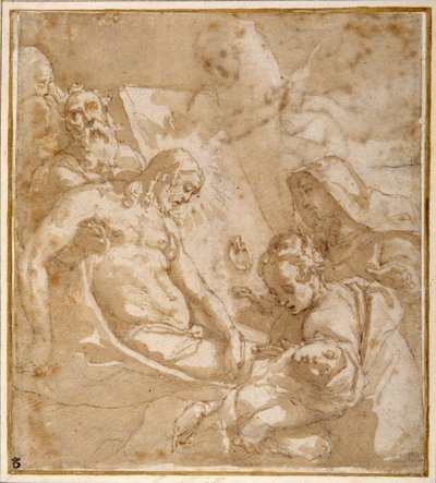 The Entombment (penna & bläck med tvätt & gouache, över krita, på papper) av Raffaellino da Reggio (c.1550 78)